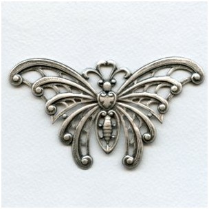 Mega Butterfly Art Deco Style Oxidized Silver 105mm