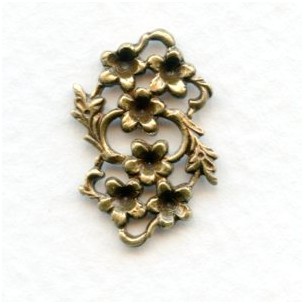Floral Connector to Set Stones Into Oxidized Brass (6)