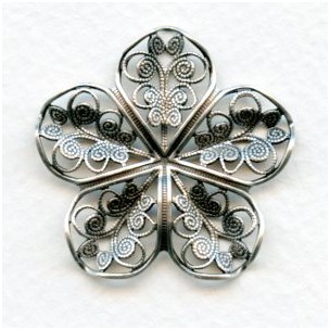 Flower Shaped Filigrees Oxidized Silver 35mm (2)