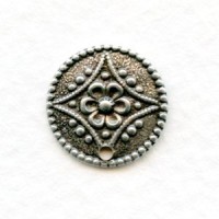 Floral Discs with One Hole Oxidized Silver (6)