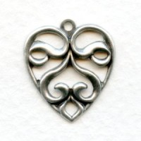 Heart Shaped Pendants Oxidized Silver 21mm (6)