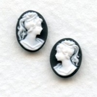 Cameos Girl in a Ponytail White on Black 10x8mm (12)