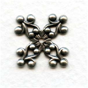 Ornate Prongs Stamping Oxidized Silver 17mm