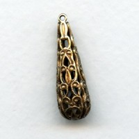 Ornate Filigree 28mm Teardrop Shape Beads Oxidized Brass (4)