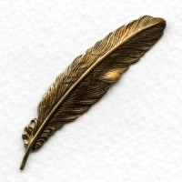 Small Feather Stampings Oxidized Brass 53mm (3)