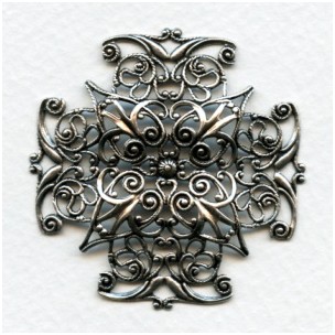 Ornate Filigree 47mm Cross Shape Oxidized Silver (1)