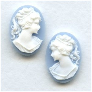 Girl in a Ponytail Cameos 18x13mm White on Blue (3 sets)