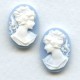 Girl in a Ponytail Cameos 18x13mm White on Blue (3 sets)