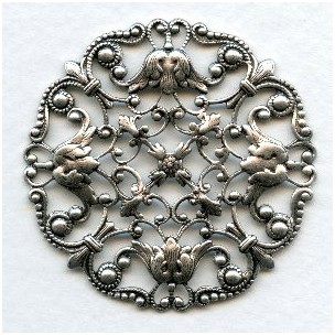 Ornately Detailed Round Filigree Stamping Oxidized Silver (1)