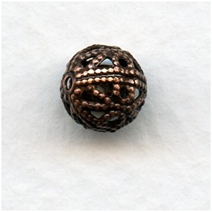 Dramatic Filigree Beads 8mm Round Oxidized Copper