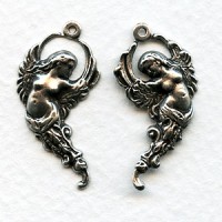 Winged Goddesses Right/Left with Loops Oxidized Silver (1 set)