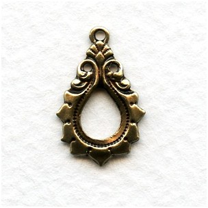 Gothic Detail Oxidized Brass Pendant Drops 19mm (6)