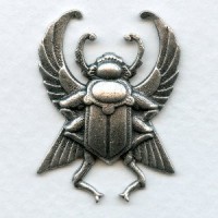 Winged Egyptian Beetle Oxidized Silver 35mm (1)