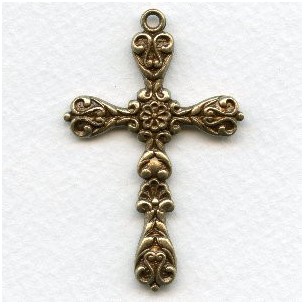 Cross Pendant in Great Detail Oxidized Brass (1)