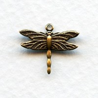 Dragonfly Charms Upturned Wings Oxidized Brass (12)