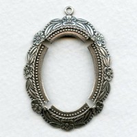 Floral Beaded Edge Setting 30x22mm Oxidized Silver (1)