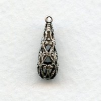 Filigree Pear Shape Beads 19x6mm Oxidized Silver (6)