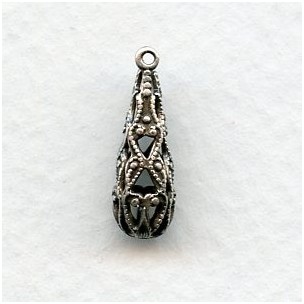 Filigree Pear Shape Beads 19x6mm Oxidized Silver (6)
