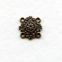 Tiny Floral Four Loop Connectors Oxidized Brass 9mm (6)