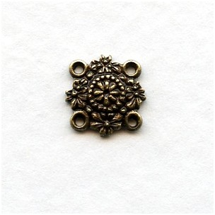 Tiny Floral Four Loop Connectors Oxidized Brass 9mm (6)