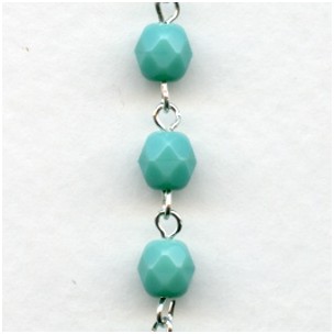 ^Green Turquoise Faceted Silver Link Rosary Chain (1 ft)