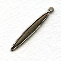 Beaded Edge Pendant Drops Oxidized Silver 34mm (6)