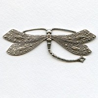 Vintage Rare Huge Oxidized Silver Dragonfly Stamping (1)