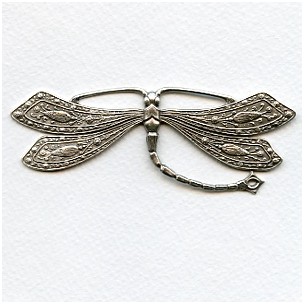 Vintage Rare Huge Oxidized Silver Dragonfly Stamping (1)
