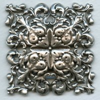 Ornate Domed Square Stamping Oxidized Silver