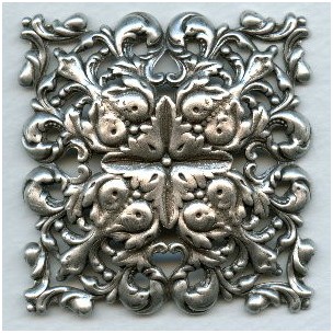 Ornate Domed Square Stamping Oxidized Silver