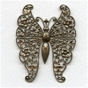 ^Vintage Rare Huge Oxidized Brass Butterfly Filigree (1)