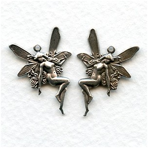 Nude Fairy Charms Top Loops Right Left Oxidized Silver (6 sets)
