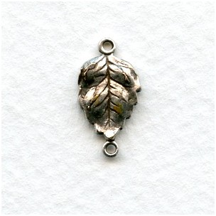 Leaf Connectors 2 Loops Solid Oxidized Silver (4)
