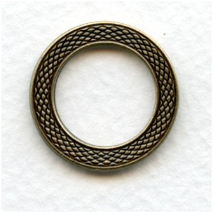Cross-Hatched Texture Porthole Settings Oxidized Brass 22.5mm (3)
