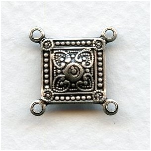 Square Connectors Oxidized Silver 4 Loops (6)