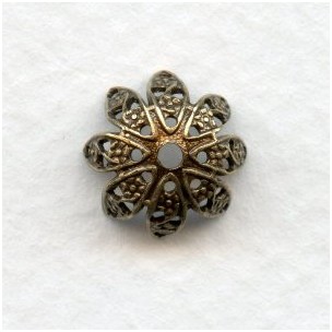 Delicate Filigree Caps for 10mm Beads Oxidized Brass (12)
