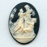 ^Nymphs at the Altar of Zeus 40x30mm Ivory on Jet Cameo