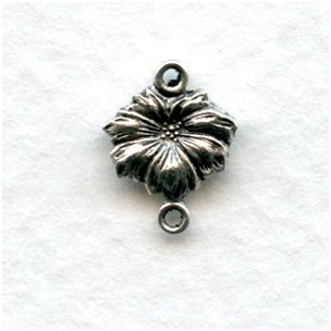 Tiny Flower Connectors 2 Loops Oxidized Silver