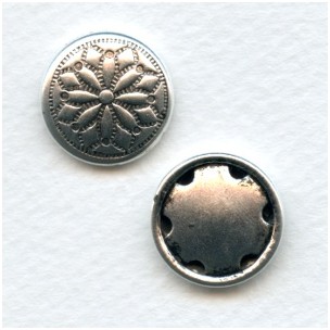 ^Fancy Button Stampings Oxidized Silver 18mm (6)