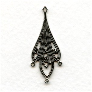 Filigree Detail Connectors 36mm Oxidized Silver (6)