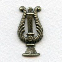 Vintage Rare Lyre Oxidized Brass Stamping (1)