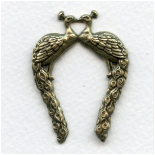 ^Vintage Rare Oxidized Brass Double Peacocks Stamping (1)