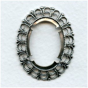 Filigree Open Back 25x18mm Settings Oxidized Silver (6)