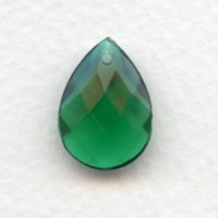 Emerald Briolette Pear Shape Glass Pendant 18x13mm