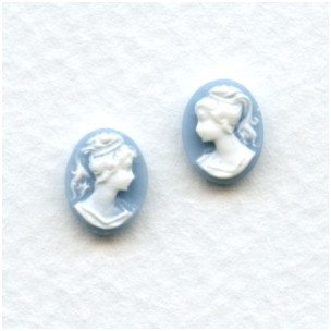 Cameos Girl in a Ponytail 10x8mm White on Blue (6 sets)