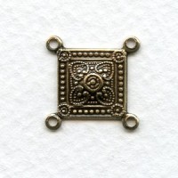 Ornate Square Connector with 4 Loops Oxidized Brass (6)