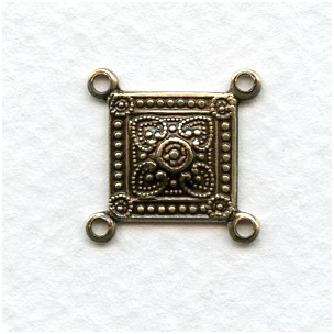 Ornate Square Connector with 4 Loops Oxidized Brass (6)
