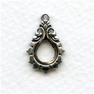 Gothic Detail Oxidized Silver Pendant Drops 19mm (6)