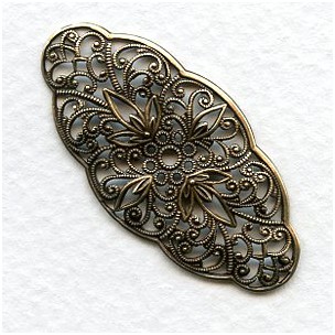 Rare Vintage Filigree 40mm Oval French Oxidized Brass (1)