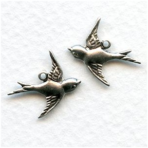 Flying Bird Pendants Oxidized Silver (6 Pairs)
